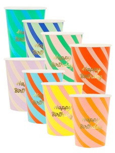 Ποτήρι Stripe Happy Birthday (8τμχ)